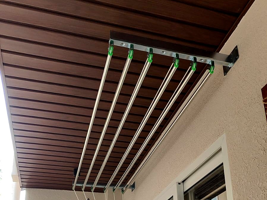 Wall mounted pull and dry cloth hanger with six steel rods